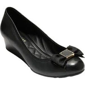 Cole Haan Tali Grand Bow Wedge Pumps in black, Size 8.5